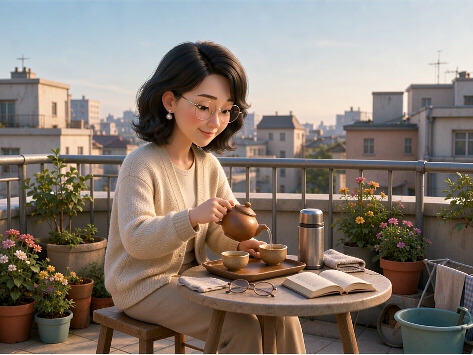 朝北的小花园：一张小桌、一个茶壶、两个小杯